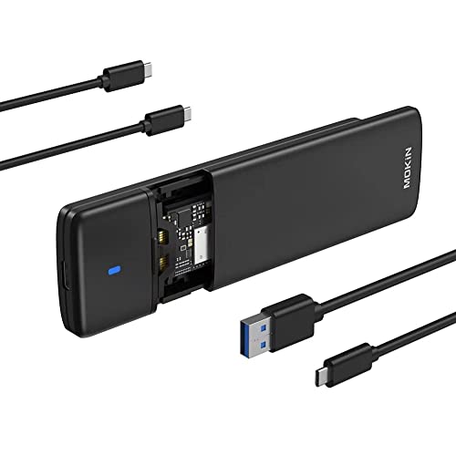 MOKiN M.2 NVME SATA SSD Gehäuse Adapter werkzeuglos, RTL9210B Chips, USB C 3.1 Gen 2 10Gbps NVME, 6Gbps SATA PCIe M-Key (B+M Key), unterstützt UASP Trim für SSD Größe 2230/2242/2260/2280 von MOKiN