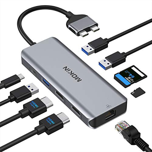 MOKiN MacBook Pro Dockingstation Dual Monitor MacBook Pro HDMI Adapter, 9 in 1 USB C Adapter für MacBook Pro Air Mac HDMI Dock Dongle Dual USB C auf Dual HDMI Ethernet 3USB SD/TF100W PD MOKiN MacBook Pro Dockingstation Dual Monitor MacBook Pro HDMI Adapter, 9 in 1 USB C Adapter für MacBook Pro Air Mac HDMI Dock Dongle Dual USB C auf Dual HDMI Ethernet 3USB SD/TF100W PD von MOKiN