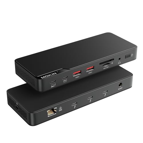 MOKiN Thunderbolt 4 Dock mit 85 W Ladung, Laptop-Dockingstation für MacBook, 3 x TB4-Anschlüsse 40 Gbit/s, 2,5 GbE Ethernet, USB A 3.1, Audio, SD, kompatibel mit Thunderbolt 3/4 Mac/PC(EU Plug) von MOKiN