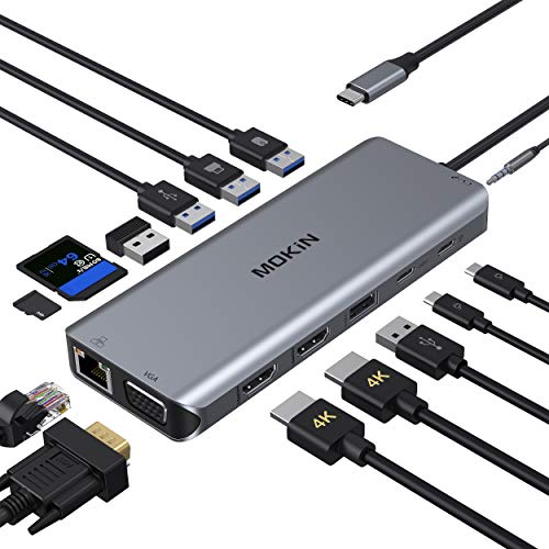 MOKiN UC0218 USB C Docking Station, 14 in 1 USB C Adapter to Dual 4K HDMI (Only for DP1.4), Gigabit Ethernet, USB 3.0/2.0, 100W PD, 5Gbps USB-C Port, SD/TF Card Reader for Lenovo Yoga 920 von MOKiN