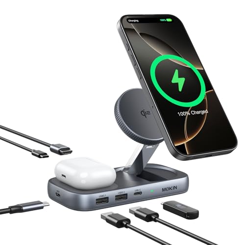 MOKiN USB C Hub mit kabellosem Laden, Laptop Dockingstation auf 4K HDMI, 100W PD, 3 USB A/C 3.1, 15W Wireless MagSafe Ladegerät Ständer für iPhone 16/15/14/13 & Airpods, USBC Dock für MacBook/HP/Dell MOKiN USB C Hub mit kabellosem Laden, Laptop Dockingstation auf 4K HDMI, 100W PD, 3 USB A/C 3.1, 15W Wireless MagSafe Ladegerät Ständer für iPhone 16/15/14/13 & Airpods, USBC Dock für MacBook/HP/Dell von MOKiN