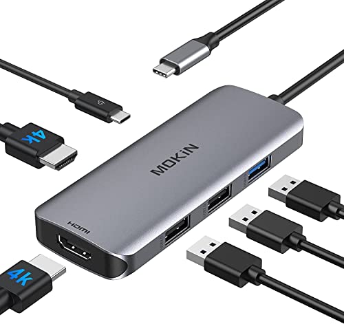 MOKiN USB C auf HDMI Adapter, USB C Hub auf Dual HDMI, 6-in-1 Thunderbolt 3 auf HDMI mit 2 HDMI-Anschlüssen 4K, 3 USB-Port, Power Delivery Typ C Port kompatibel für MacBook, Surface Book Pro und mehr von MOKiN