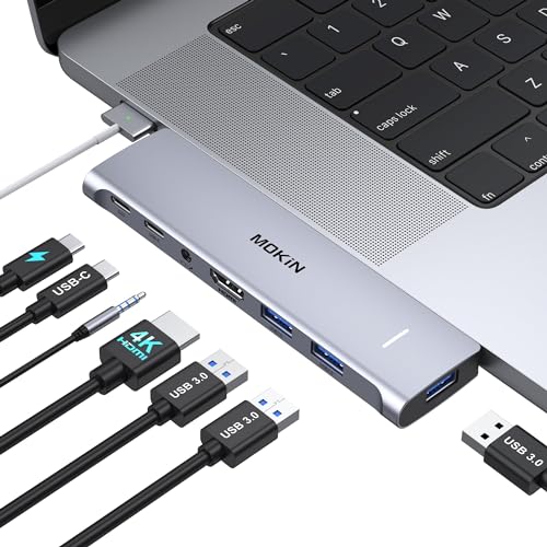 MacBook Air/Pro Adapter, Mac Adapter mit Thunderbolt 3 PD 100W, USB C Dock 7 in 1 mit 4K HDMI, 3 USB 3.0 und 3.5mm Audio, USB C Hub für MacBook Air M1/M2 MacBook Pro 2022/2021/2020/2019/2018 von MOKiN