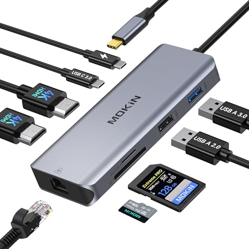 USB C Dual Monitor Docking Station USB C 9 in 1 auf Dual HDMI Ethernet RJ45 PD 100W USB 3.0/2.0 SD/Micro SD Dock USB C Hub Dual HDMI für MacBook DellHP Surface Lenovo von MOKiN