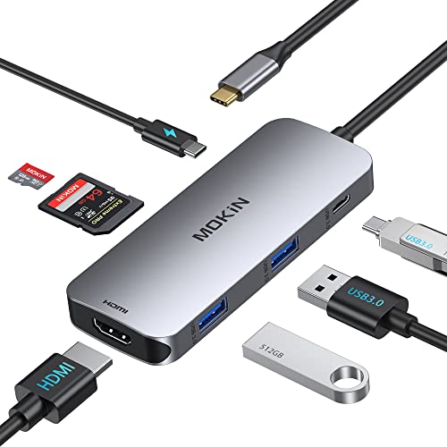 USB-C-Hub, MOKiN 7 in 1 Adapter USB C mit HDMI 4 K @ 60 Hz, 100 W PD, Multiport USB 3.0, SD-Kartenleser MicroSD, kompatibel mit MacBook Pro/Air, XPS, Dell, HP von MOKiN