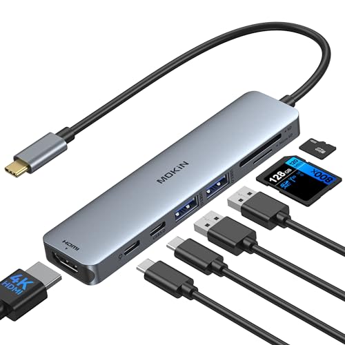 USB C Hub, USB C Multiport Adapter für MacBook Pro/Air, 7 in 1 MacBook Adapter USB C auf HDMI Hub, 2USB 3.0, PD,SD/microSD,Type C Daten für iPad, Lenovo und mehr Type-C Geräte von MOKiN