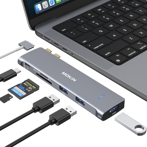USB-C-Hub Adapter für MacBook Air M1 MacBook Pro 2021/2020/2019/2018, 7-in-2 Adapter Mac mit 3 USB 3.0, 4 K bei 60 Hz HDMI, SD/TF-Kartenlesung, Thunderbolt 3 & USB C von MOKiN