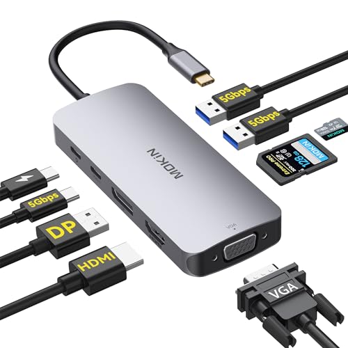 MOKiN USB C Multiport Adapter für MacBook Air/Pro, Mac Dongle, 9 in 1 USB C auf DP Adapter, USB A&C3.0 5Gbps, SD/TF Kartenleser, 100W PD, USB C Hub für Dell, Lenovo, HP usw. von MOKiN