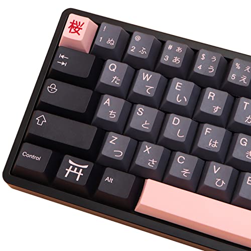 MOLGRIA Keycaps 136 Set Night Sakura für Tastatur in voller Größe, benutzerdefinierte PBT Cherry Profile Tastenkappen Japanische Schriftart ür Cherry MX 104/87/68/61 ANSI/ISO Layout Tastatur von MOLGRIA