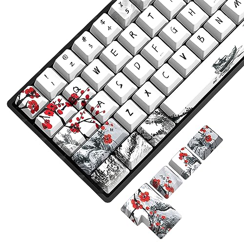 MOLGRIA Pflaumenblüten Tastenkappen 80 Set, PBT Cherry Profile Tastenkappen Japanischer Stil für 60/75 Prozent Cherry MX Switch Mechanische Gaming-Tastatur ANSI/ISO-Layout von MOLGRIA