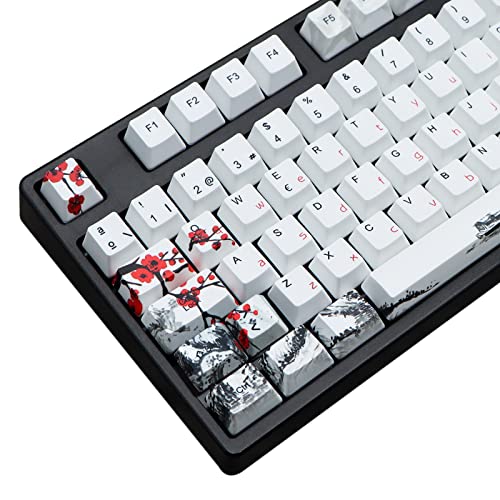 MOLGRIA Tastenkappen 111 Set für mechanische Tastatur, benutzerdefinierte PBT OEM Profil Tastenkappen für Spanisch mit Tastenkappenabzieher für ANSI/ISO Layout Espanol Tastatur (Pflaumenblüte) von MOLGRIA