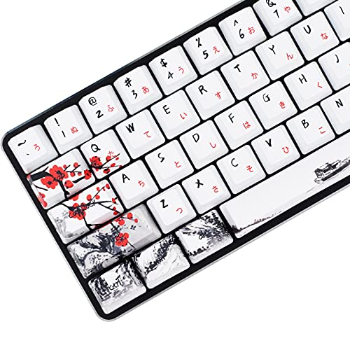 MOLGRIA Tastenkappen 71 Set für Gaming mechanische Tastatur, benutzerdefinierte PBT OEM Profile Tastenkappen japanische Schriftart für Cherry MX 71/61 60% Tastatur (Pflaumenblüte) von MOLGRIA