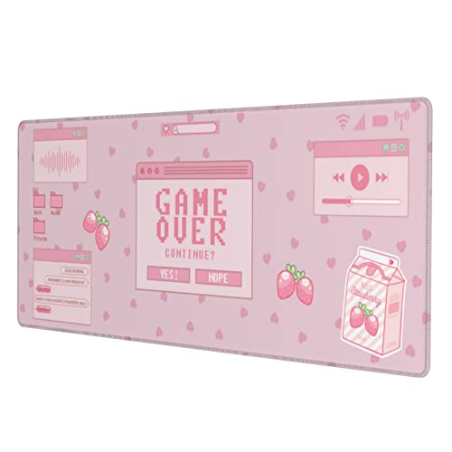 MOLIAN Pink Game Strawberry Milk Gaming Mauspad XL, großes erweitertes Mauspad, Schreibtischunterlage, Lange, rutschfeste Gummi-Mäuse, genähte Kanten, Spielmatte für Büro und Zuhause, 80 x 30 cm von MOLIAN