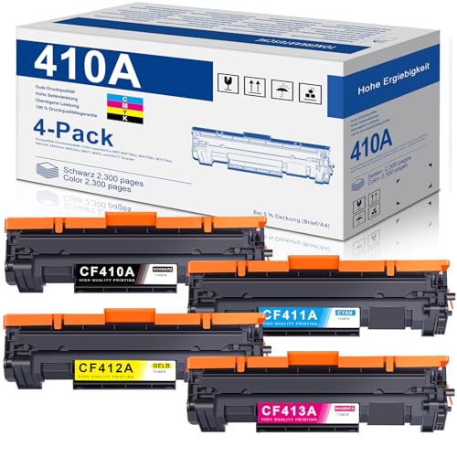 410A Toner Set Kompatibel für HP 410A Set CF410A CF411A CF412A CF413A Color Laserjet Pro MFP M477 M452 Tonerkartusche (Schwarz Cyan Gelb Magenta 410A-4er-Pack) von MOLIMER