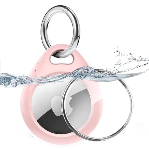 MOLOPPO Airtag Holder Air Tag Hülle mit Schlüsselanhänger, Wasserdichte TPU Shell Schutzhülle mit All Metal Keychain Schlüsselanhänger Clip, Airtag Zubehör für GPS Item Finder Tracker, Rosa von MOLOPPO