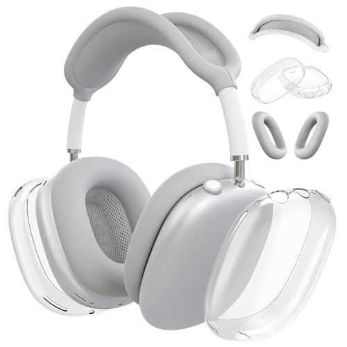 MOLOPPO Schutzhülle für AirPods Max Kopfhörer, Silikon-Ohrpolster/Kopfbandabdeckung/klare weiche TPU-Ohrmuschel-Abdeckung, [3-in-1] Zubehör Schutz für Apple AirPod Max (2024/2020), Grau von MOLOPPO