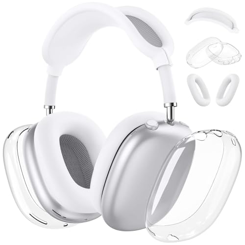 MOLOPPO Schutzhülle für AirPods Max Kopfhörer, Silikon-Ohrpolster/Kopfband-Abdeckung, transparent, weiche TPU-Ohrmuschel-Abdeckung, [3-in-1] Zubehörschutz für Apple AirPod Max (2024/2020), Weiß von MOLOPPO