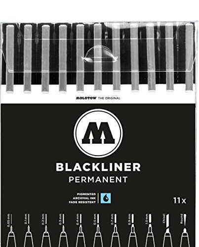 MOLOTOW BLACKLINER Complete Set 200485 mit allen 11 Spitzen von MOLOTOW