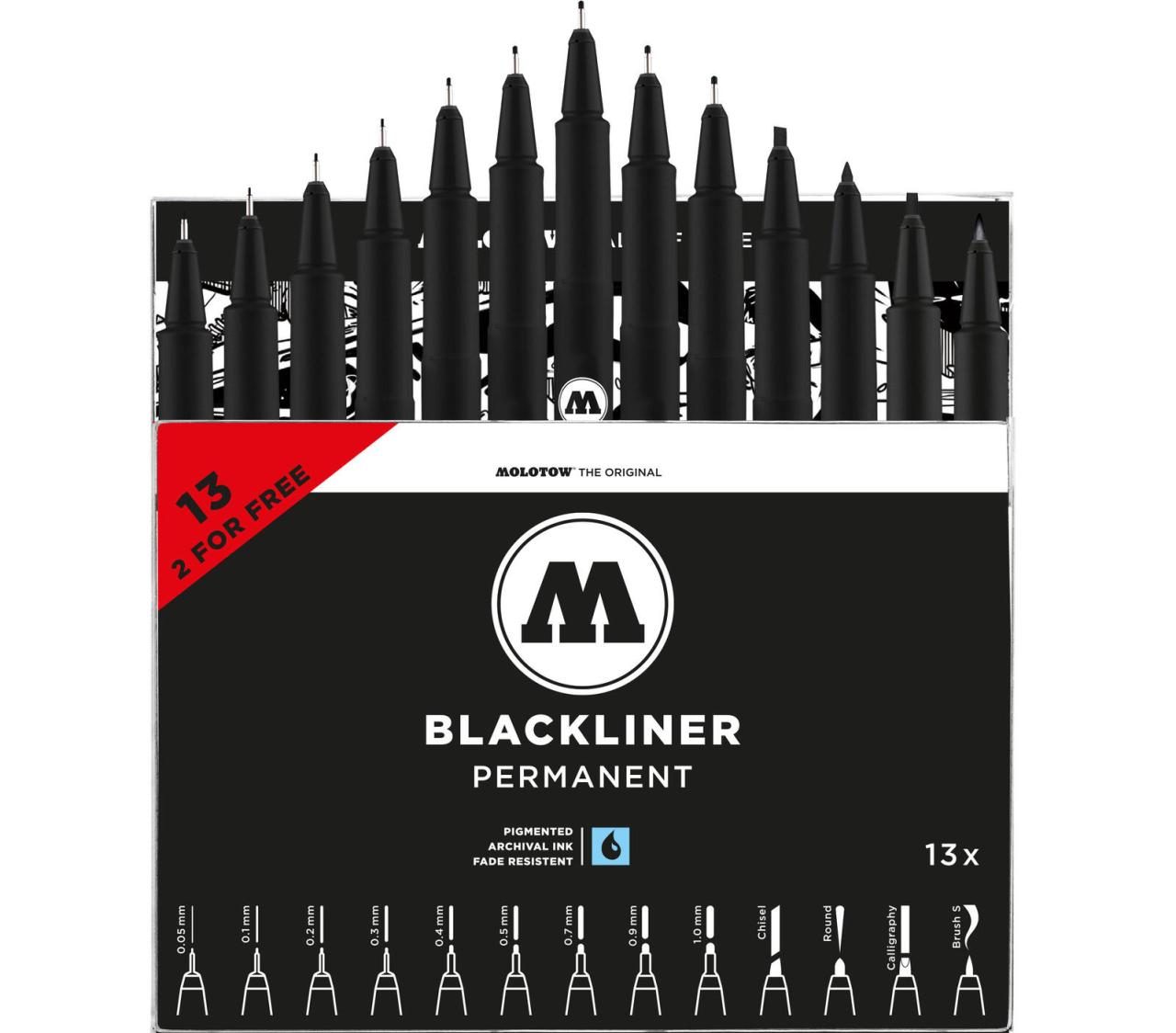 MOLOTOW Fineliner Blackliner 0.05 + 0.1 + 0.2 + 0.3 + 0.4 + 0.5 + 0.9 + 1.0 m... von MOLOTOW