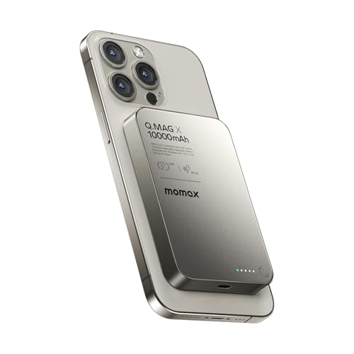 MOMAX Power Bank 10000mAh, Magnetische PowerBank, 20W Wireless Charger, Tragbar, Kompatibel mit Magsafe, iPhone 16/15/14/13/12 Serie, USB C Ladekabel im Lieferumfang Enthalten von MOMAX