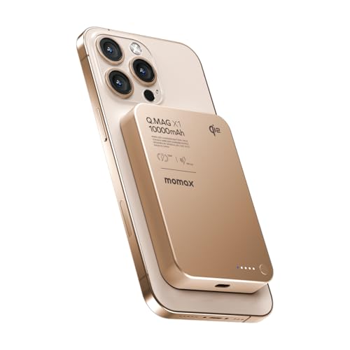 MOMAX Qi2 Powerbank Magnetisch, 10000mAh Schnellladen Ultra-Schlank Magnetisches Ladegerät, 15W Kabelloses Laden Ladegerät für MagSafe iPhone-Modelle & Android, Leicht, Gold MOMAX Qi2 Powerbank Magnetisch, 10000mAh Schnellladen Ultra-Schlank Magnetisches Ladegerät, 15W Kabelloses Laden Ladegerät für MagSafe iPhone-Modelle & Android, Leicht, Gold von MOMAX