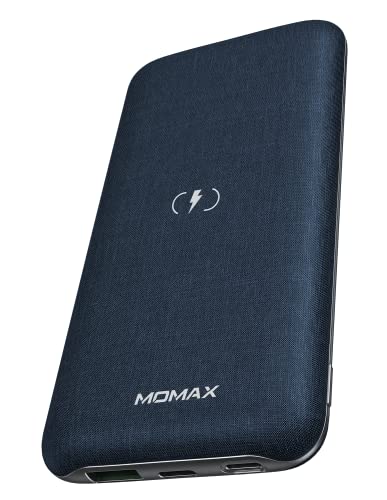 MOMAX Wireless Powerbank 10000mAh, Magnetische Powerbank 20W PD Schnelles Laden, Externer Akku 2 Eingänge und 3 Ausgänge Power Bank für iPhone, Airpods, Samsung, Android (Blau) von MOMAX