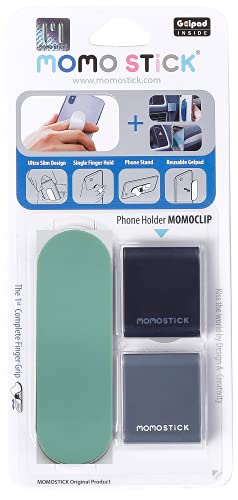 MOMOSTiCK - Das Original! Kombi - Momoclip + Smartphone Fingerhalter - Handy Fingerhalterung Handy Griff - Handy Halterung Handy Ring (Kombi Momostick + Momoclip Matt Serie - Grün von MOMO STICK