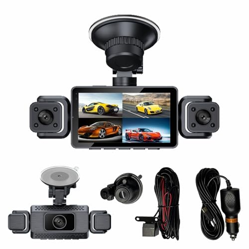 4 Kanal Fahrkamera 1080P Vorne Links Rechts Hinten Nachtsicht Autokamera 170°Weitwinkel 3 Zoll Bildschirm Autokamera mit Loop-Aufnahme G-Sensor 24H Parkmodus (Schwarz) von MOMOTOU
