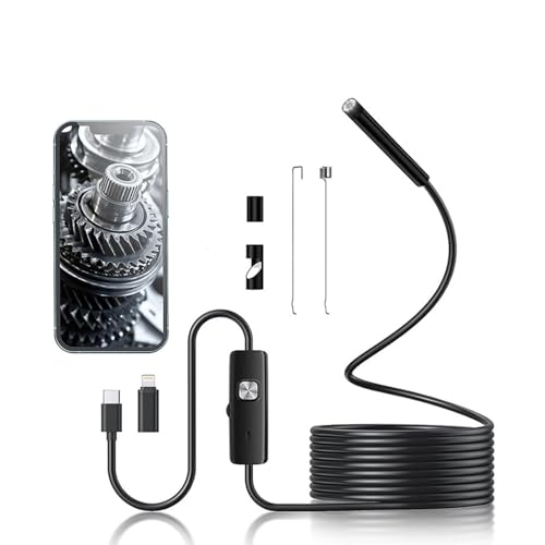 MOMOTOU 5m Kabel Endoskopkamera mit Licht 8mm Slim Borescope Dimmer 8LED Inspektionskamera IP67 wasserdicht für Typ-C iOS wasserdichte Kamera für Autoreparatur (Weiches Kabel) von MOMOTOU