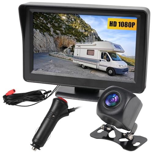 MOMOTOU Rückfahrkamera 4.3''HD Rückfahrkamera Kit Plug-Play 170° Weitwinkel IP68 Wasserdicht Nachtsicht Rückfahrkamera für Autos Pickups SUVs Vans Limousinen von MOMOTOU