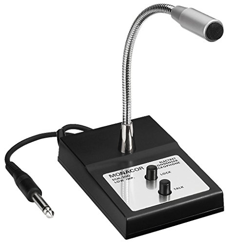 MONACOR 230280 ECM-200 Tisch-Mikrofon mit Schwanenhals, Elektret-Mikro fürDurchsagenundkleineGesprächsrunden,Sprach-Verstärkerinkl.Pop-Schutz,inSchwarz/Silber von MONACOR
