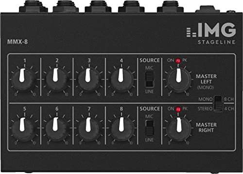 MONACOR 242860 MMX-8 Miniatur Audio-Mischer in Schwarz, Universal Mikrofon-Mischpult mit Klinken-Anschluss von MONACOR