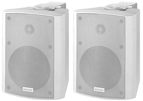 MONACOR MKA-50SET/WS aktives 2-Wege-Stereo Lautsprecherboxen-System, eine Aktiv- und eine Passiv-Box im 2er-Set, magnetisch geschirmte Lautsprecher inkl. Auto-Stand-by-Funktion, 2 x 20 W, in Weiß von MONACOR