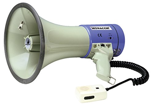 MONACOR TM-27 Megafon mit Lautstärkeregler und Sprech-Feststelltaste, leistungsstarke Flüstertüte mit 119-dB Schalldruck von MONACOR