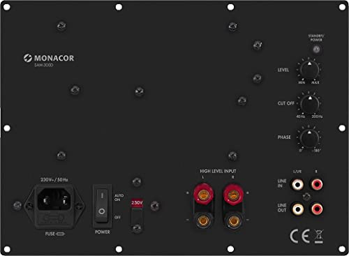 Monacor SAM-300D Aktives Subwoofer-Modul Klasse-D für das Digitale Zeitalter, Einbau-Verstärker in Schwarz mit Lautsprecherschutz von MONACOR