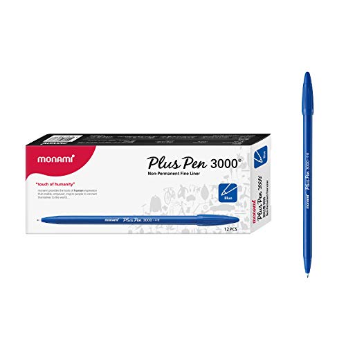 Monami Plus 3000 Office Sign Pen Felt Tip Water Based Ink Color Pen Complete Blue Dozen Box by Monami von MONAMI