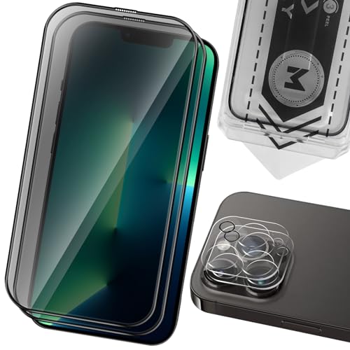 MONASAY [2 Stück Panzer Schutz Glas Fit für iPhone 13 Pro 6.1 Zoll, [2 Stück Kameraschutz Camera Screen Protector] Panzerfolie Schutzfolie Sichtschutz Privacy Displayschutz mit Frame von MONASAY
