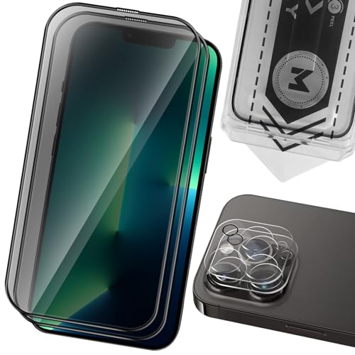 MONASAY [2 Stück Panzer Schutz Glas Fit für iPhone 13 Pro Max 6.7 Zoll, [2 Stück Kameraschutz Camera Screen Protector] Panzerfolie Schutzfolie Sichtschutz Privacy Displayschutz mit Frame von MONASAY