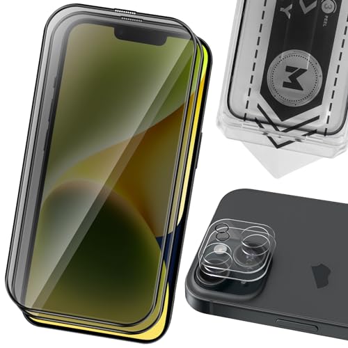 MONASAY [2 Stück Panzer Schutz Glas Fit für iPhone 14 6.1 Zoll, [2 Stück Kameraschutz Camera Screen Protector] Panzerfolie Schutzfolie Sichtschutz Privacy Displayschutz mit Frame von MONASAY