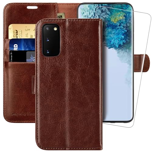 MONASAY Galaxy S20 FE Handyhülle,6.5 Zoll,[Schutzfolie][Kartenfach][Standfunktion][Magnet],Stoßfeste Schutzhülle,Premium Leder Flip Case für Samsung Galaxy S20 FE, Braun von MONASAY