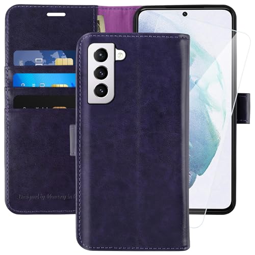 MONASAY für Handyhülle Samsung Galaxy S22 5G 6.1 Zoll Hülle,[Schutzfolie][Kartenfach][Standfunktion][Magnet],Stoßfeste Schutzhülle,Premium Leder Flip Case, Violett von MONASAY