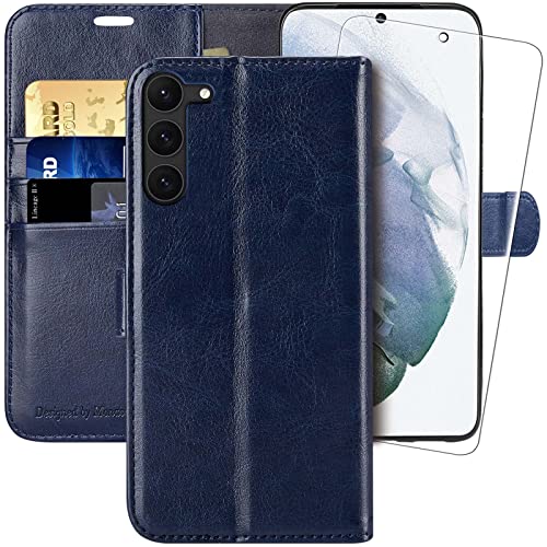 MONASAY Galaxy S23 5G Handyhülle,6.1 Zoll,[Schutzfolie][Kartenfach][Standfunktion][Magnet],Stoßfeste Schutzhülle,Premium Leder Flip Case für Samsung Galaxy S23 5G, Blau von MONASAY