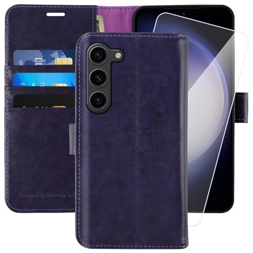 MONASAY für Handyhülle Samsung Galaxy S23 5G 6.1 Zoll Hülle,[Schutzfolie][Kartenfach][Standfunktion][Magnet],Stoßfeste Schutzhülle,Premium Leder Flip Case, Violett von MONASAY