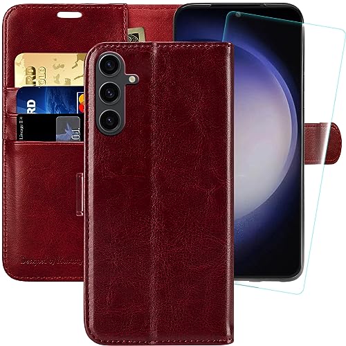 MONASAY für Handyhülle Samsung Galaxy S23 FE 5G 6.4 Zoll Hülle,[Schutzfolie][Kartenfach][Standfunktion][Magnet],Stoßfeste Schutzhülle,Premium Leder Flip Case, Burgundy von MONASAY