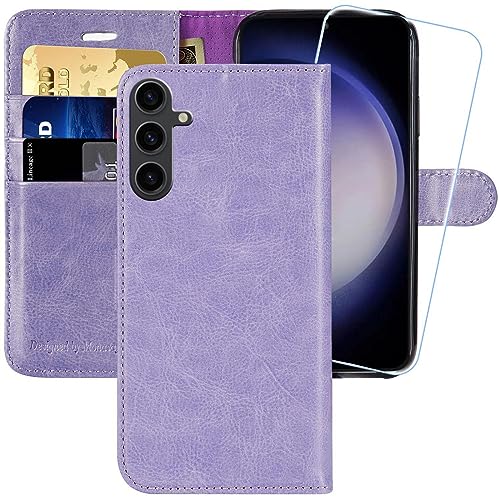 MONASAY für Handyhülle Samsung Galaxy S23 FE 5G 6.4 Zoll Hülle,[Schutzfolie][Kartenfach][Standfunktion][Magnet],Stoßfeste Schutzhülle,Premium Leder Flip Case, Lavendel von MONASAY