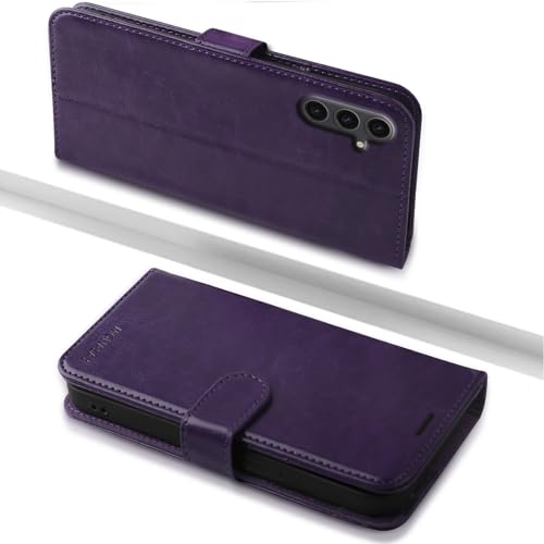 MONASAY Galaxy S23 FE 5G Handyhülle,6.4 Zoll,[Schutzfolie][Kartenfach][Standfunktion][Magnet],Stoßfeste Schutzhülle,Premium Leder Flip Case für Samsung Galaxy S23 FE 5G, Violett von MONASAY