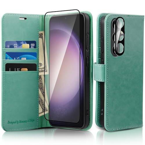 MONASAY für Handyhülle Samsung Galaxy S24 5G 6.2 Zoll Hülle,[Schutzfolie][Kartenfach][Standfunktion][Magnet],Stoßfeste Schutzhülle,Premium Leder Flip Case,Minze von MONASAY
