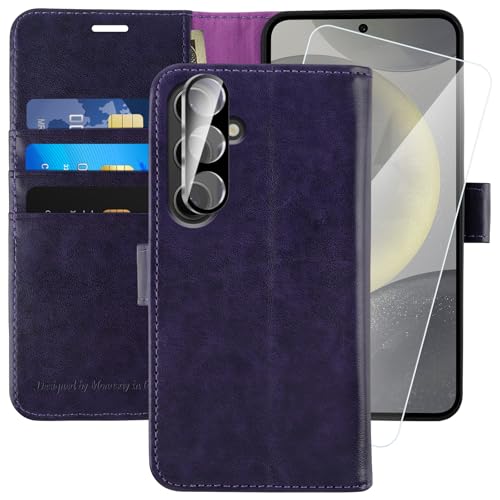 MONASAY für Handyhülle Samsung Galaxy S24 Plus 5G 6.7 Zoll Hülle,[Schutzfolie][Kartenfach][Standfunktion][Magnet],Stoßfeste Schutzhülle,Premium Leder Flip Case,Violett von MONASAY