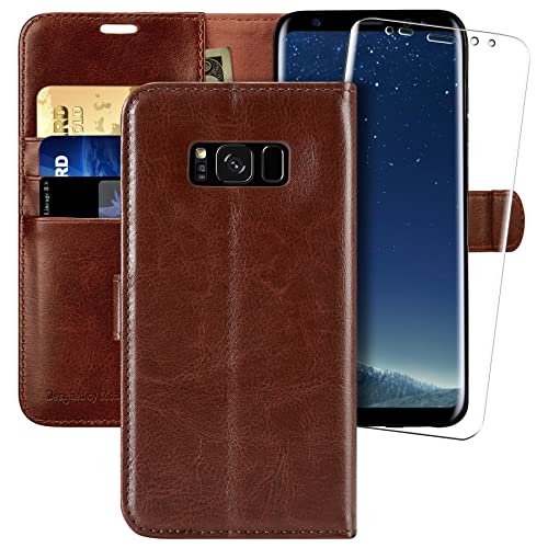 MONASAY Galaxy S8 Handyhülle,5.8 Zoll, [Schutzfolie][Kartenfach][Standfunktion][Magnet],Stoßfeste Schutzhülle,Premium Leder Flip Case für Samsung Galaxy S8, Braun von MONASAY