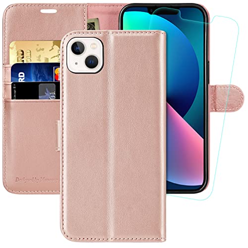 MONASAY Handyhülle Fit für Apple iPhone 14 Plus/15 Plus 5G 6.7 Zoll,[Schutzfolie][Kartenfach][Standfunktion][Magnet][RFID Schutz],Stoßfeste Schutzhülle,Premium Leder Flip Case, Rosagold von MONASAY